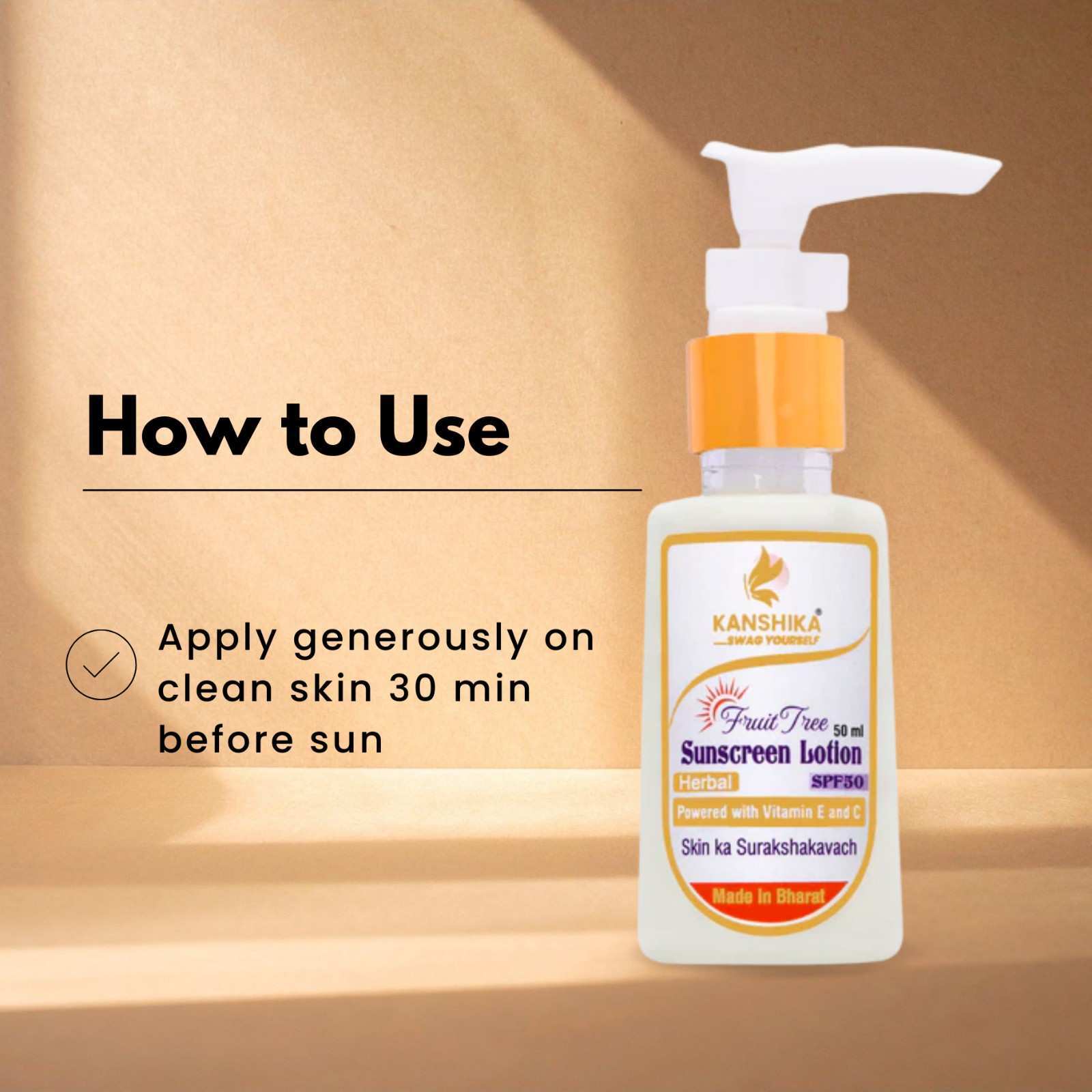 Kanshika sunscreen bottle with application instructions on a beige background